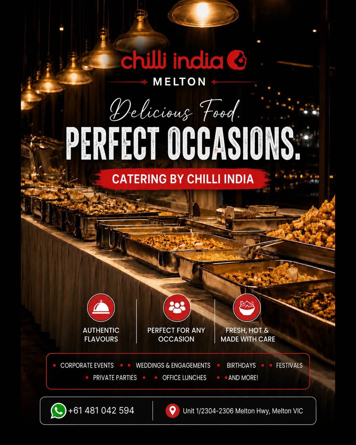 Chilli India catering — feeding a party, office, or event